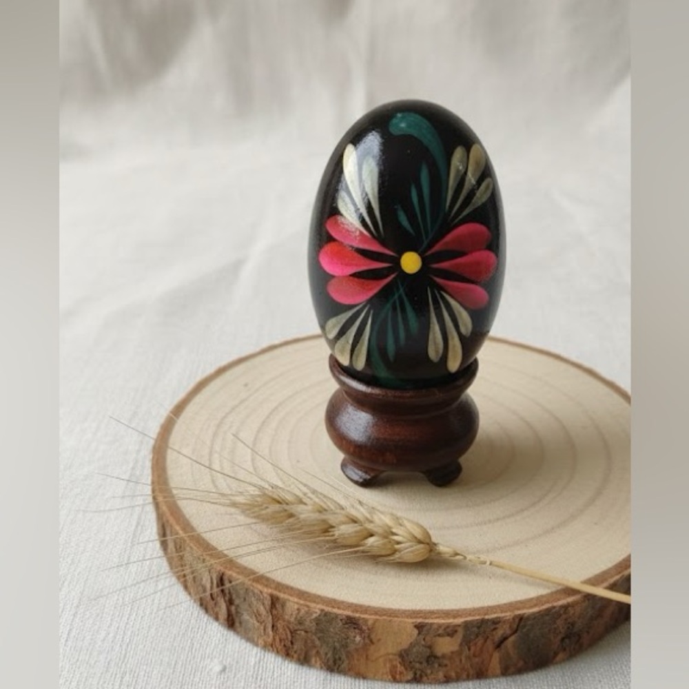 Hand-Painted Ukrainian Pysanky Floral Decorative Wooden Egg